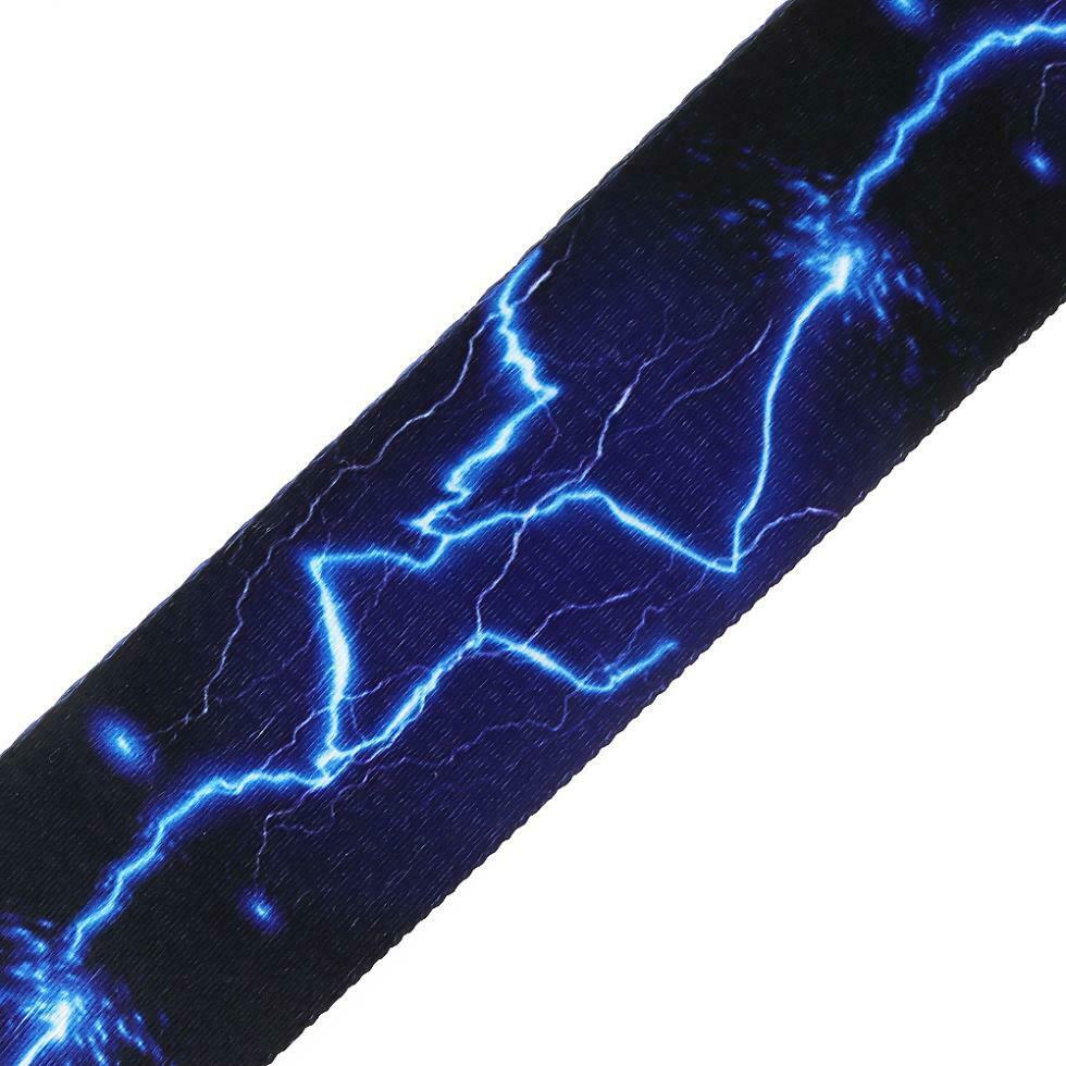 Adjustable Guitar Strap with Blue Lightning Pattern for Acoustic Bass Guitar