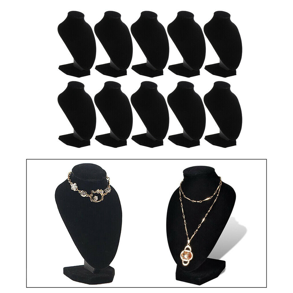 10 Pieces Black Velvet Jewelry Chain Bust Display Stands Rack Organizer