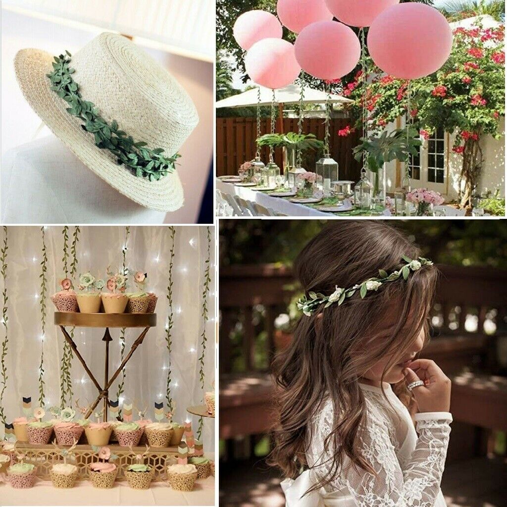 1Roll 80m Artificial Vines Rattan Foliage Decor Ivy Green Leaf Ribbon DIY