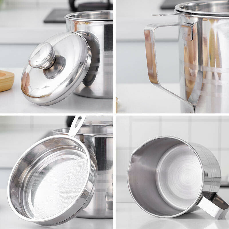 Stainless Steel Grease Strainer Container Oil Storage Pot Can  Filter Dust LBDA