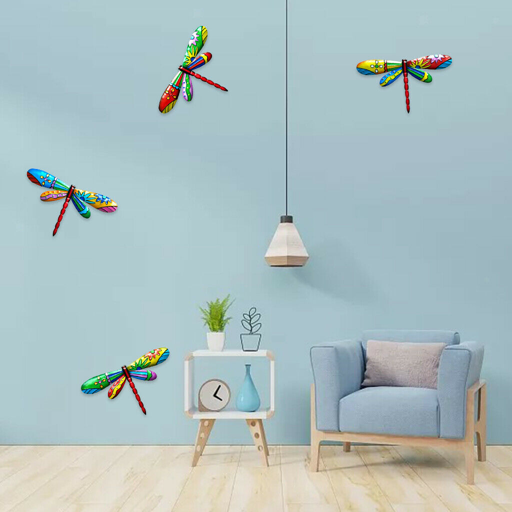 P4cs Metal Dragonfly Wall Decor Outdoor Statues Fence Hanging Decoration
