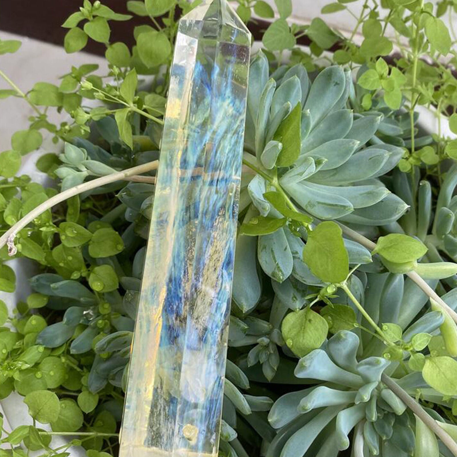 6"Beautiful Yellow Melting stone Column polished obelisk Wand Point Healing 1P