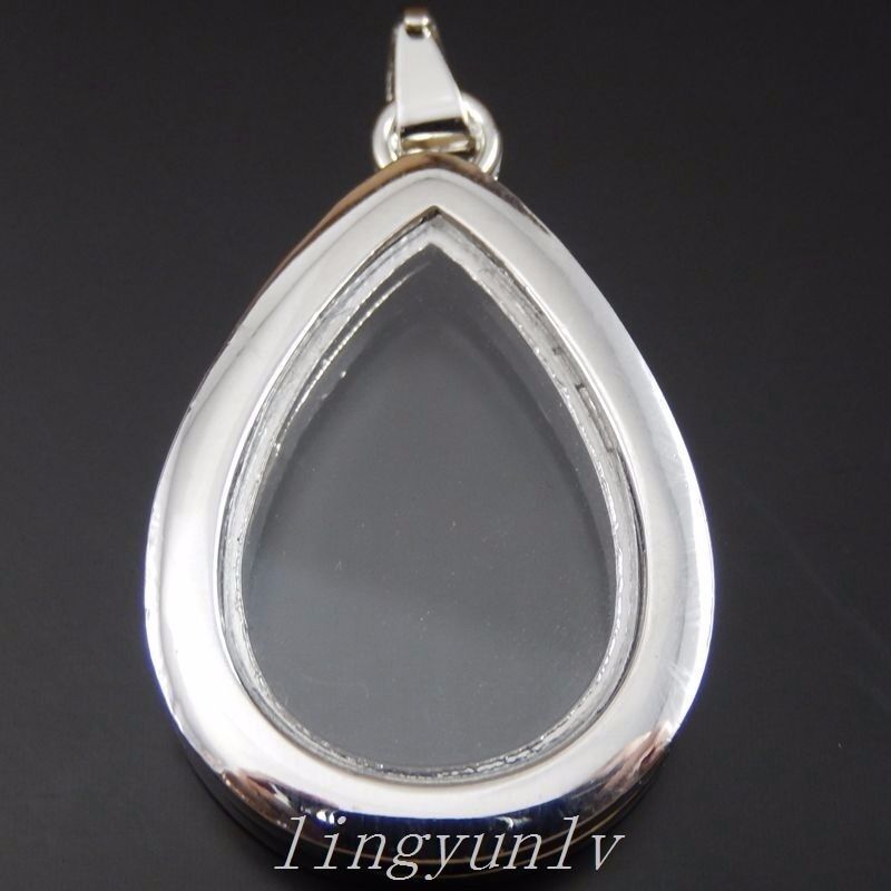 2 Pieces Alloy Water Drop Pendants Clear Plastic Lockets  Charms 50138