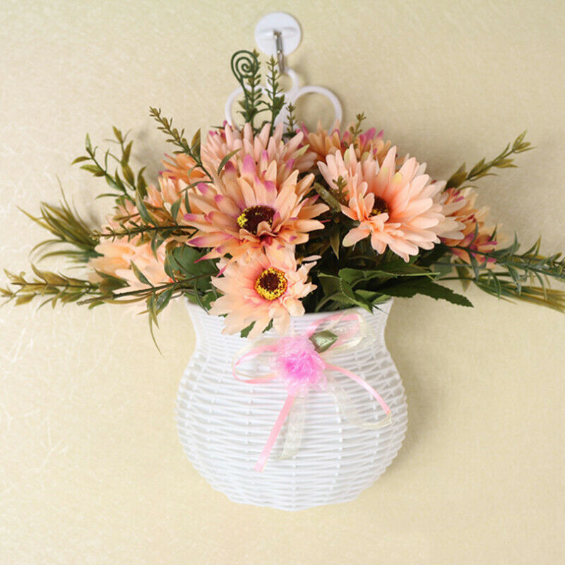 Artificial Rattan Wall Hanging Basket Flower Vase Home Decoration Random .l8
