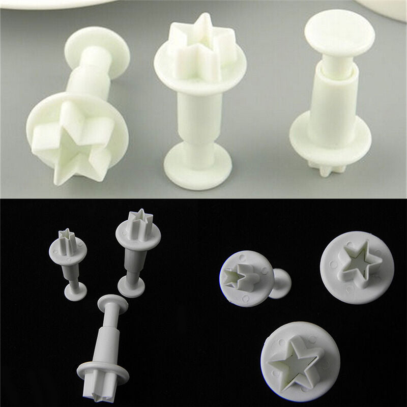 3PCS Star Cake Cookies Cutter Plunger Sugarcraft Decorating Fondant Mol.l8