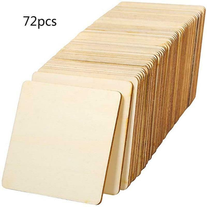 72Pcs Unfinished Square Wood Slices Blank 3 x 3 Inch for Coasters Painting Craft