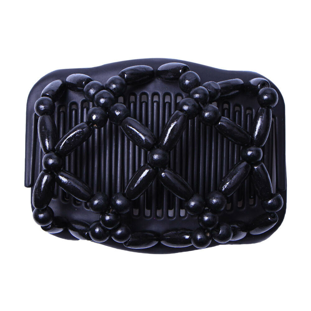 4x Wood Beads Double Hair Comb Ladies Hair Styling Slide Stretchy Clip