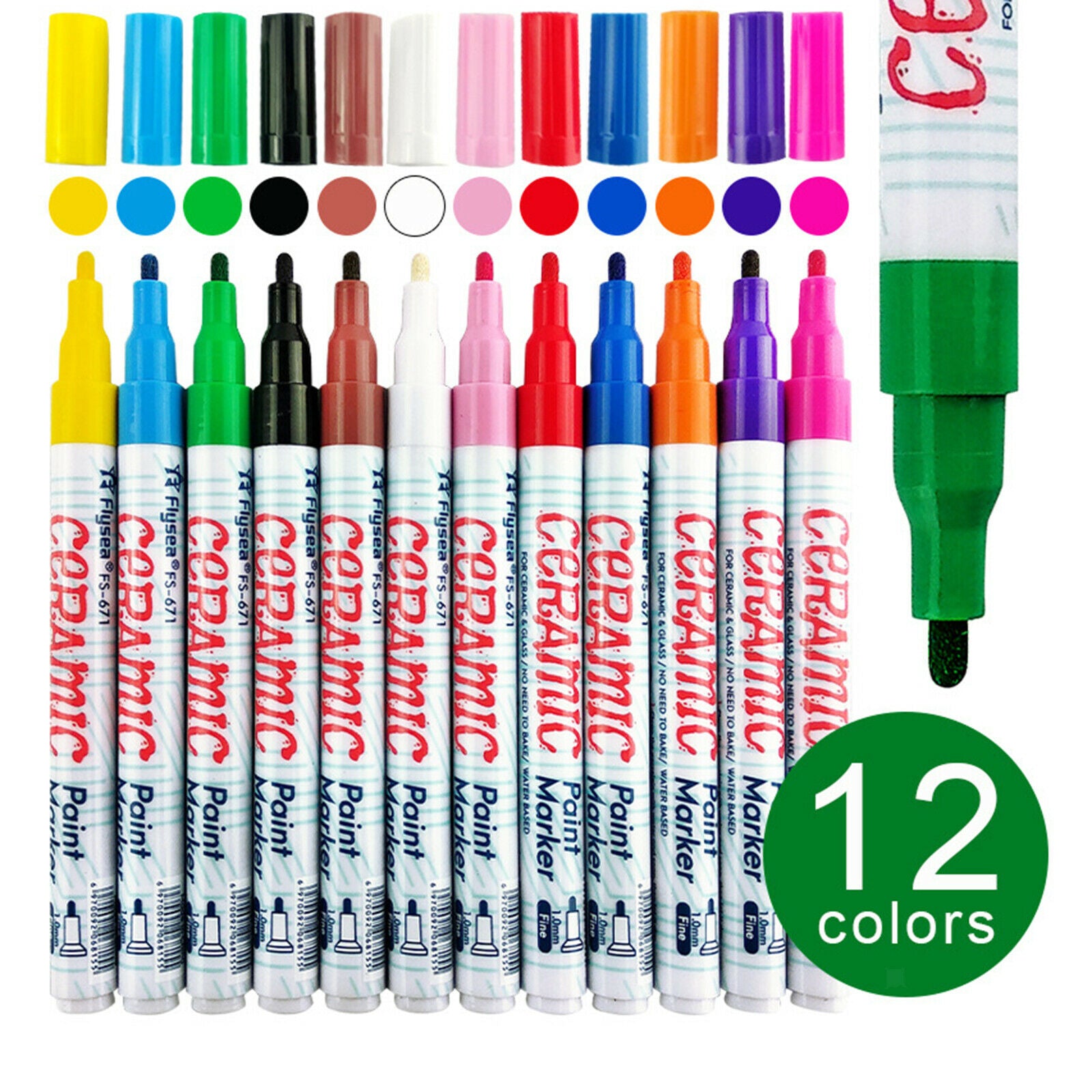 1.0mm Paint Marker 12 Color Water-based Paint Marker Pen for Ceramic Glass