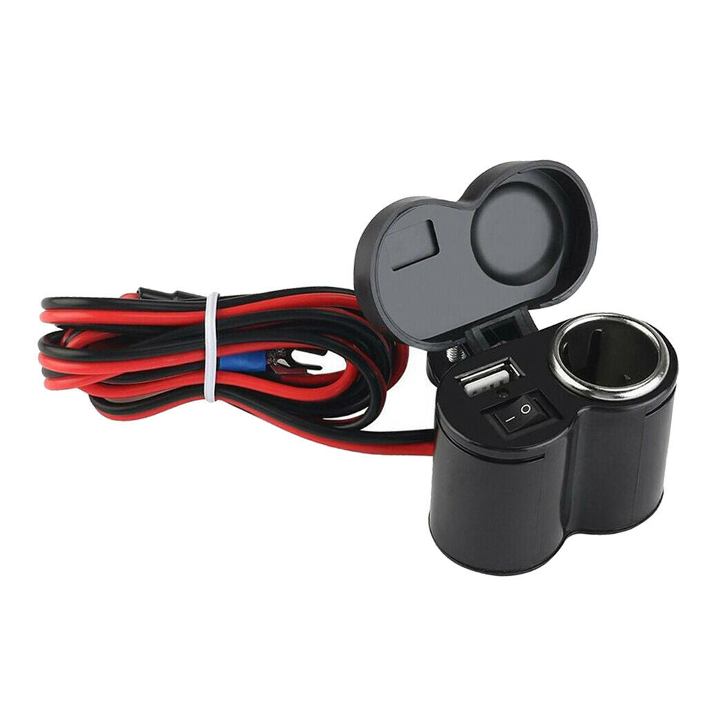DC 12V USB Cigarette Lighter Power Outlet Cable Kit For Motorcycle Auto