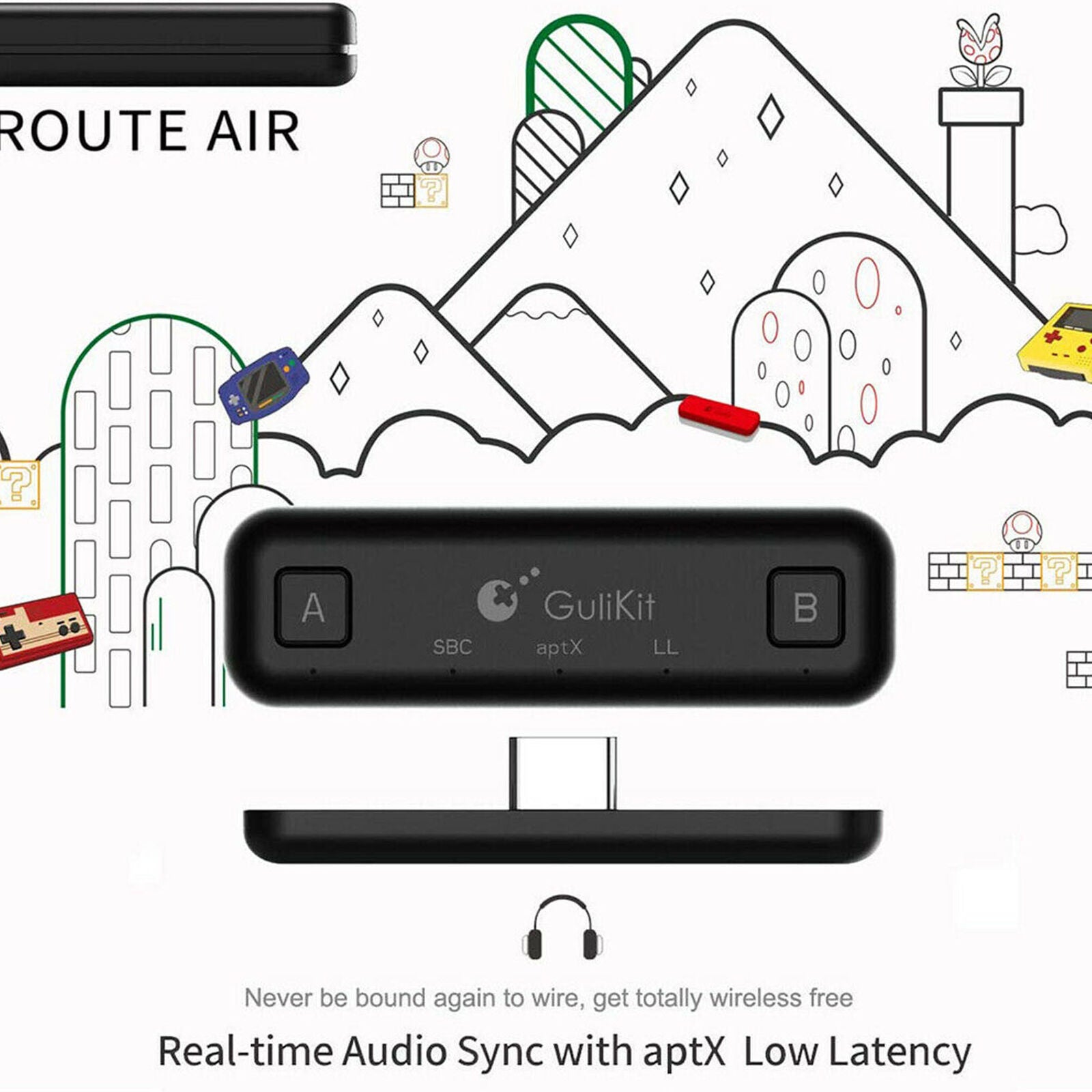 For Nintendo Switch GULIkit Route Air bluetooth Adapter Audio Transmitter Type-C