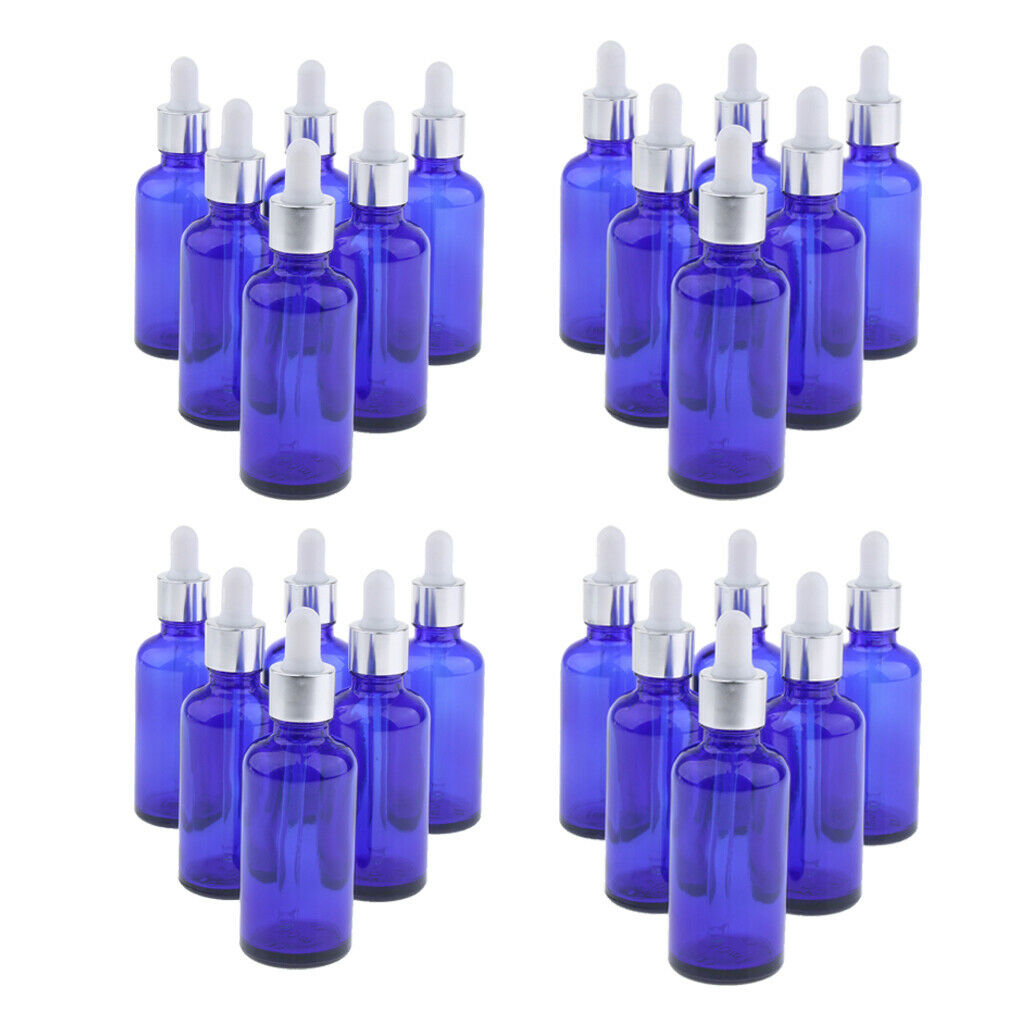 24 Pack Empty Refillable Glass Makeup Dropper Bottles Vials Container Blue
