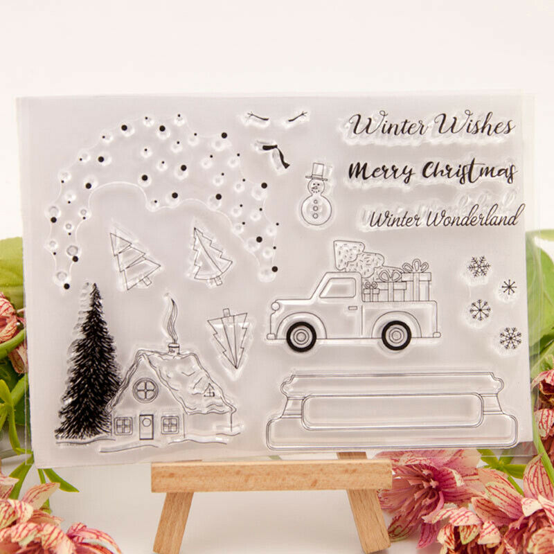 Christmas tree House Xmas car bring Greetings Stamps Clear Silicone DIY Craft Rf