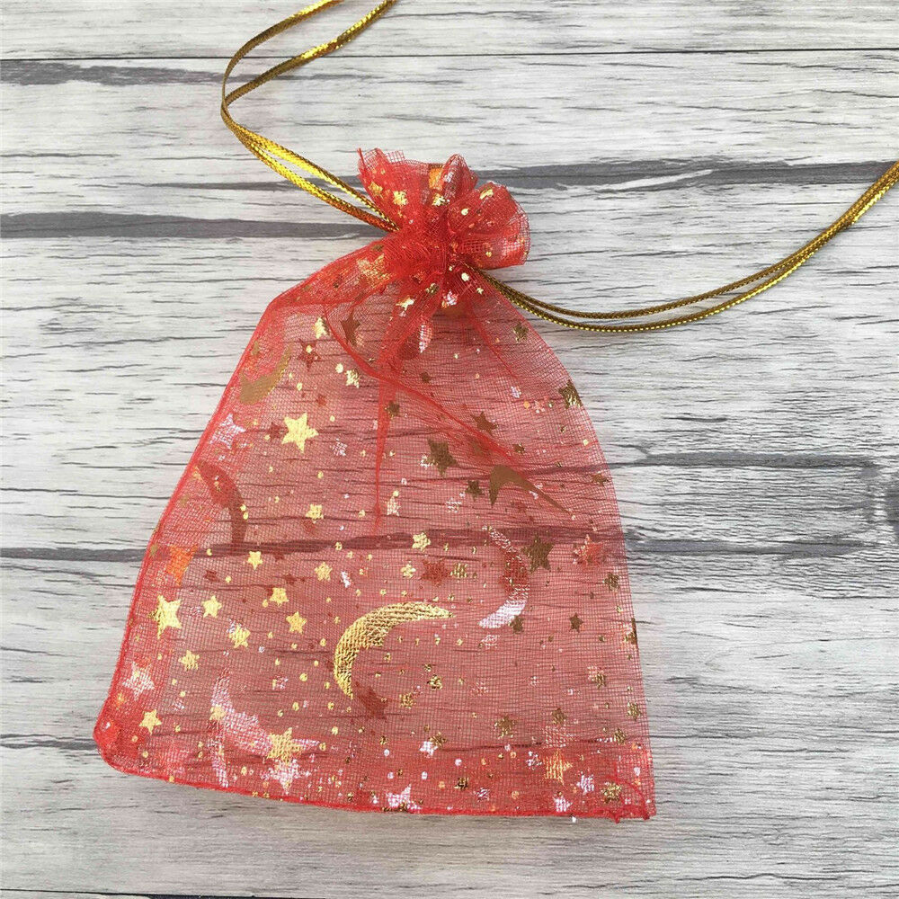 100Pcs Star Moon Organza Gift Bags Drawstring Party Wedding Jewelry Pouches Bags