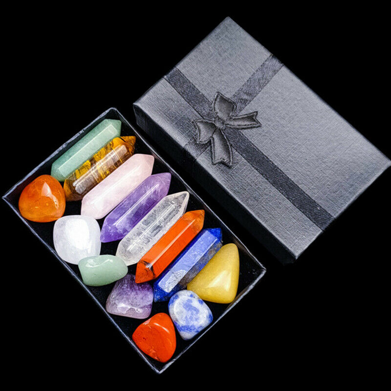 Seven Chakra Energy Healing Stone Set Natural Crystal Column Decoration Gift Box