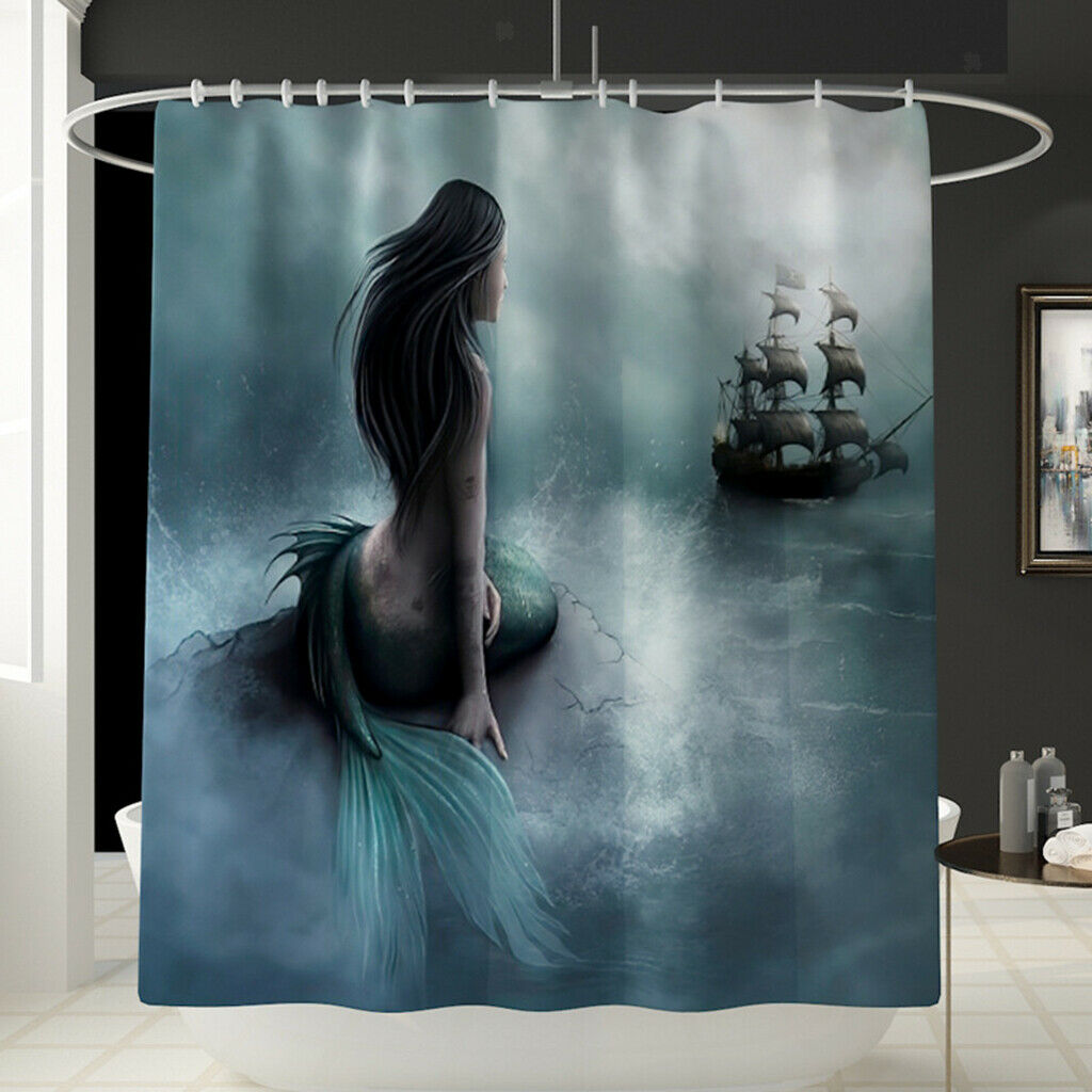 Digital Printed Mermaid Shower Curtains Mildew-resistance Bath Curtain A