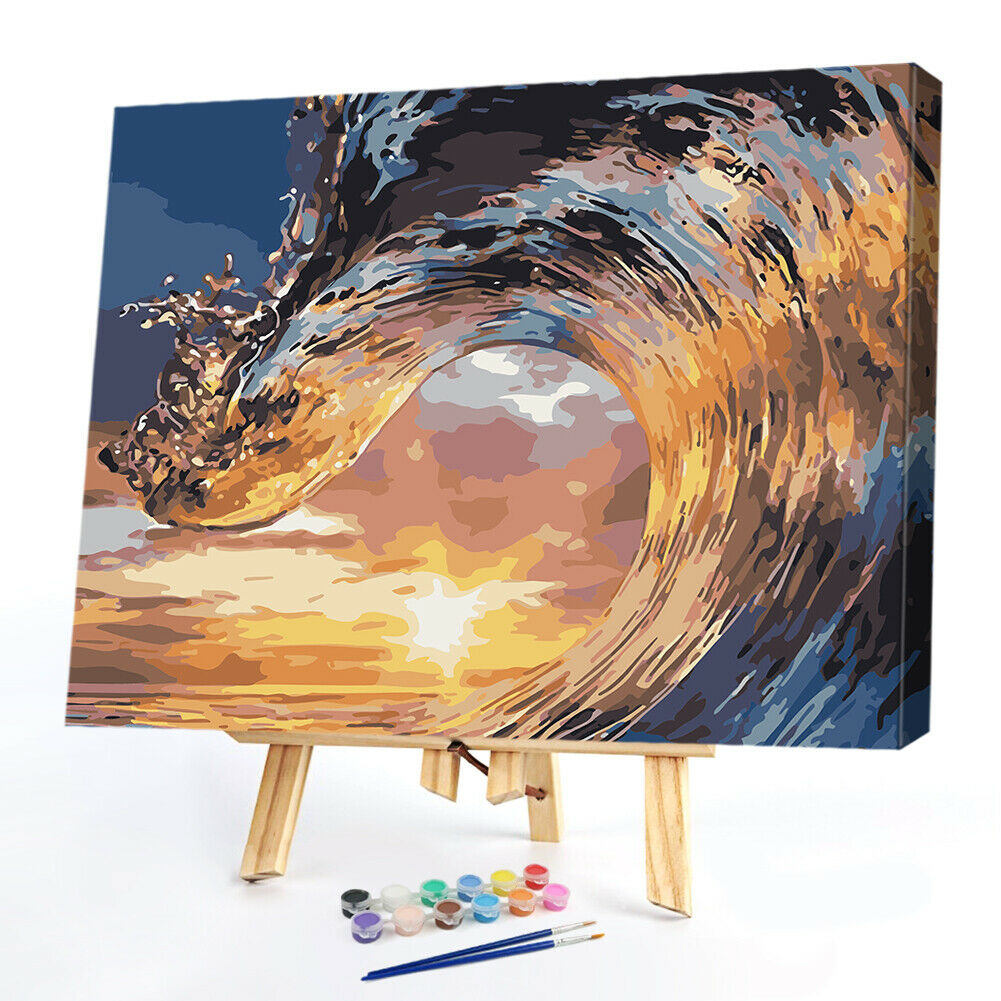 DIY Digital Oil Painting By Numbers Kits Surging Waves Drawing Sea Picture  @