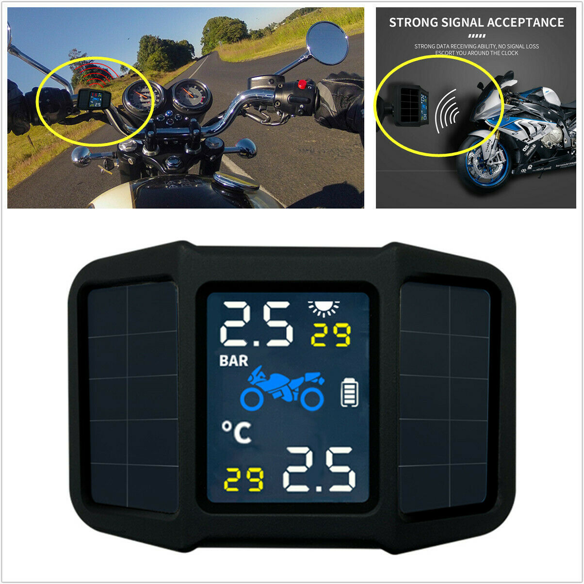 Solar Waterproof TPMS Motorcycle Real Time Tire Pressure Monitoring System
