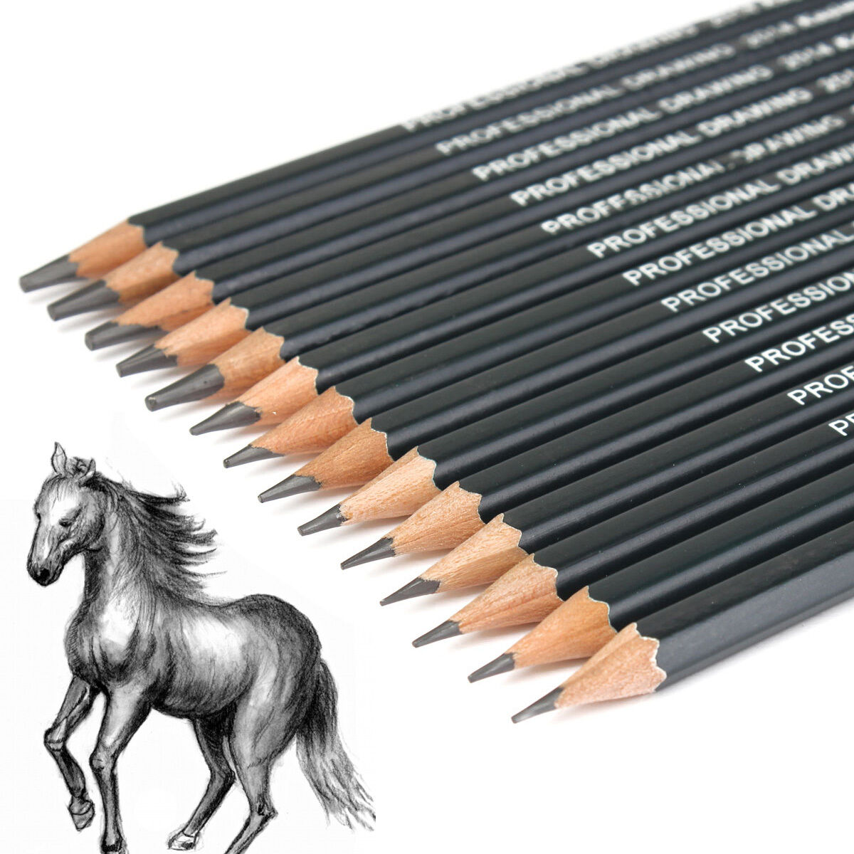 14pcs Artists Sketch Drawing Pencil Set 12B-6H Sketching Art Craft Gift Black xf