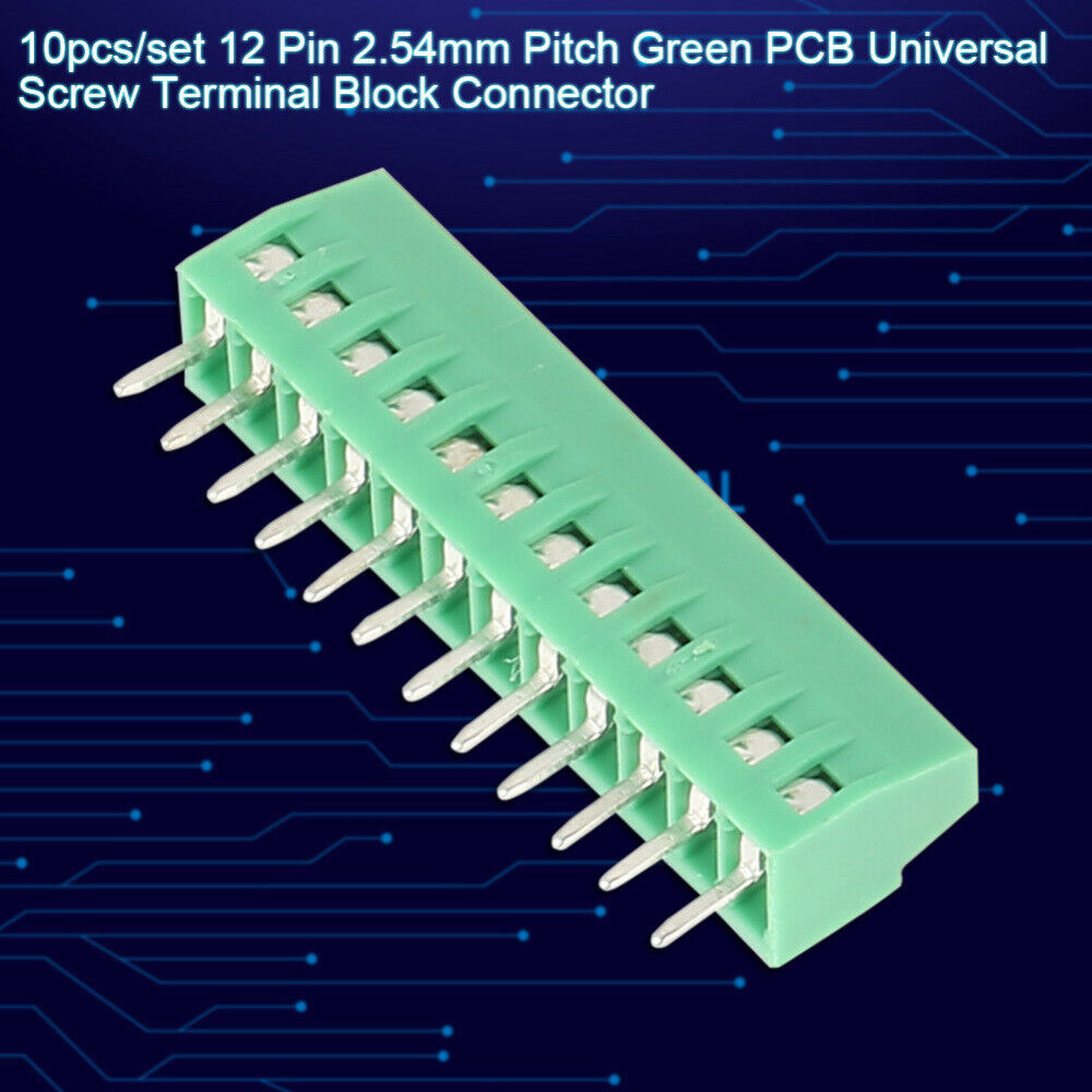 10pcs/set 12 Pin 2.54mm Pitch Green PCB Universal Screw Terminal Block Connector