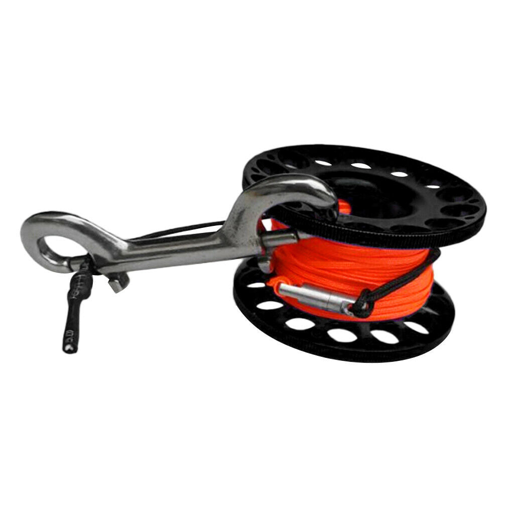 Scuba Diving Aluminum Alloy Finger Reel Spool with 15m Line Bolt Snap Black