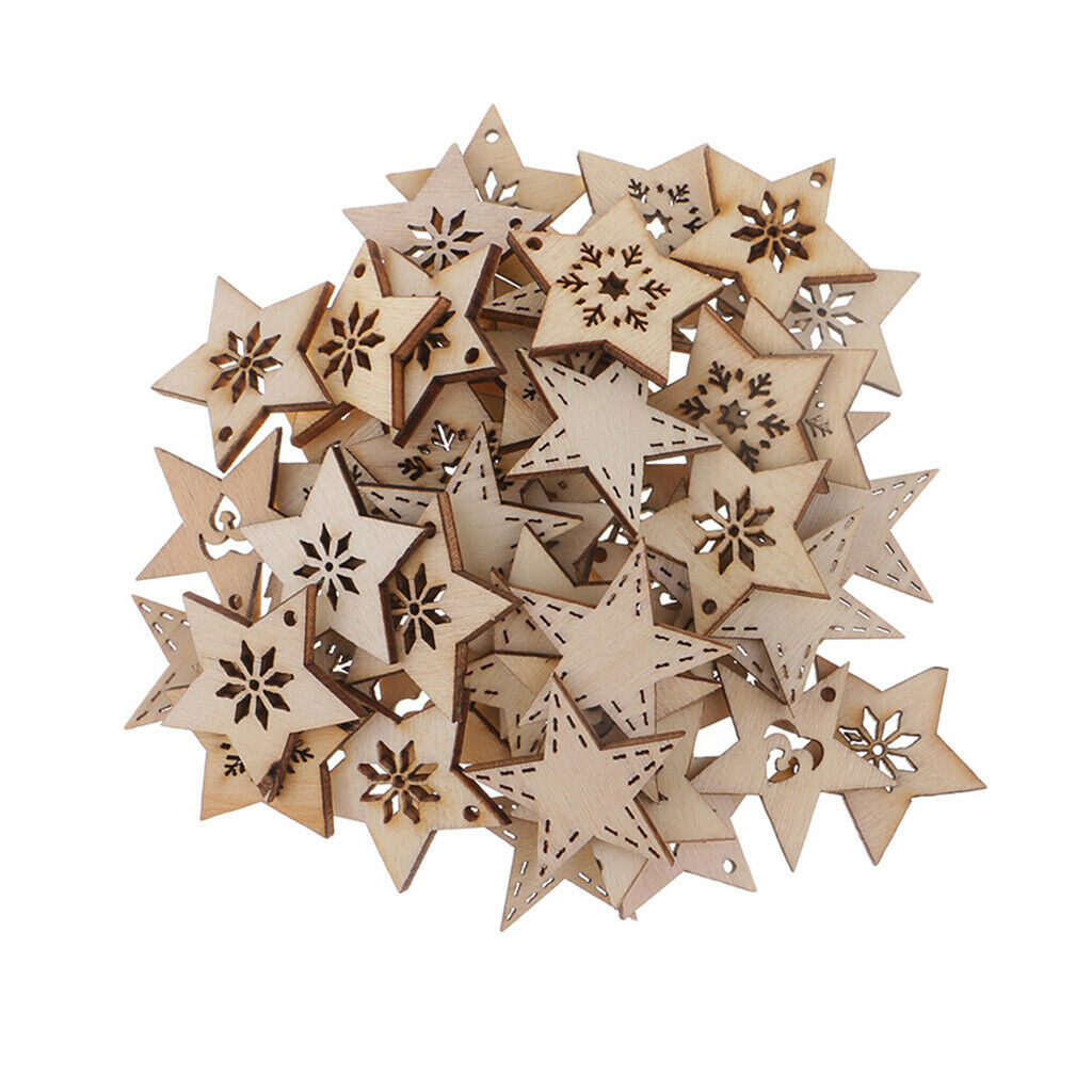 150Pcs Wood Star Shapes Snowflake Wooden Pieces Embellishment Christmas Decors