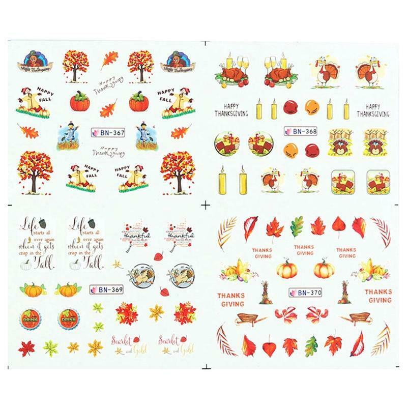 1 Sheet Fall Maple Leaf Pumpkin Nail Art Stickers Harvest Water Transfer Decals