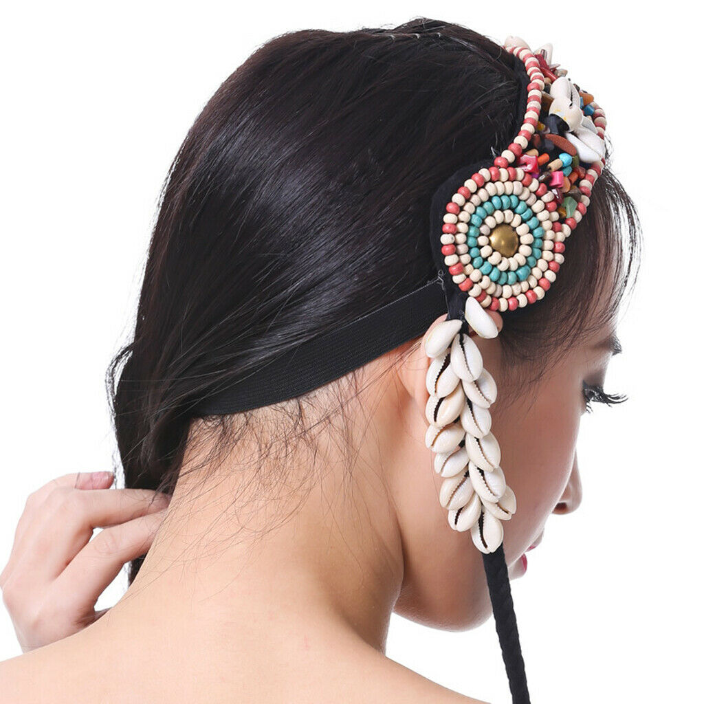 Braided Hippie Belly Dance Headband Shells Bohemian Hair Rope Headpiece Beaded