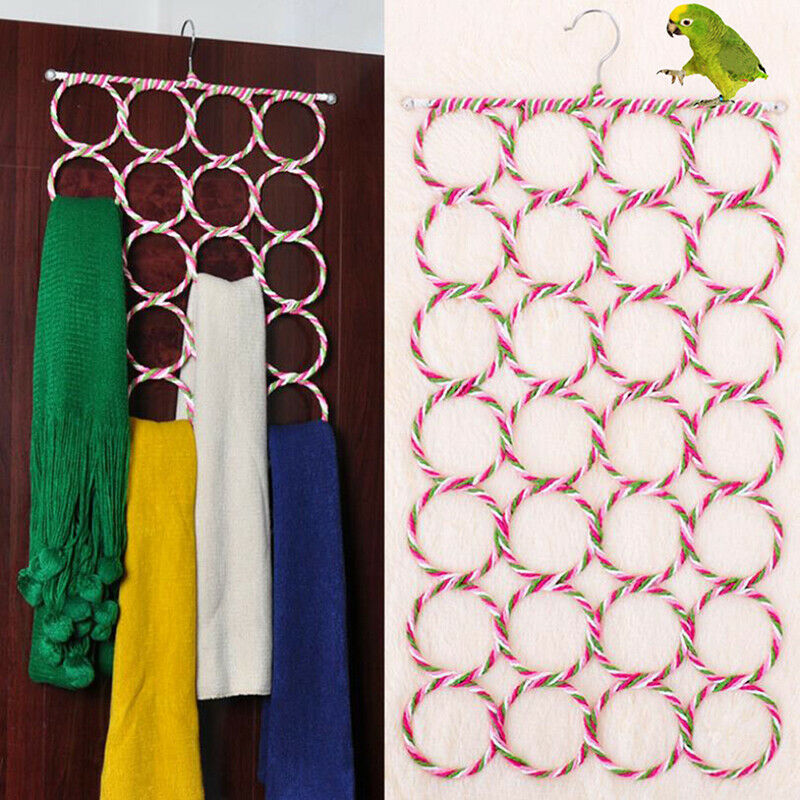 2 In 1 Scarf Hanger Scarves Ties Belt Display Hang Bird Parrot Climbing NetBDAU