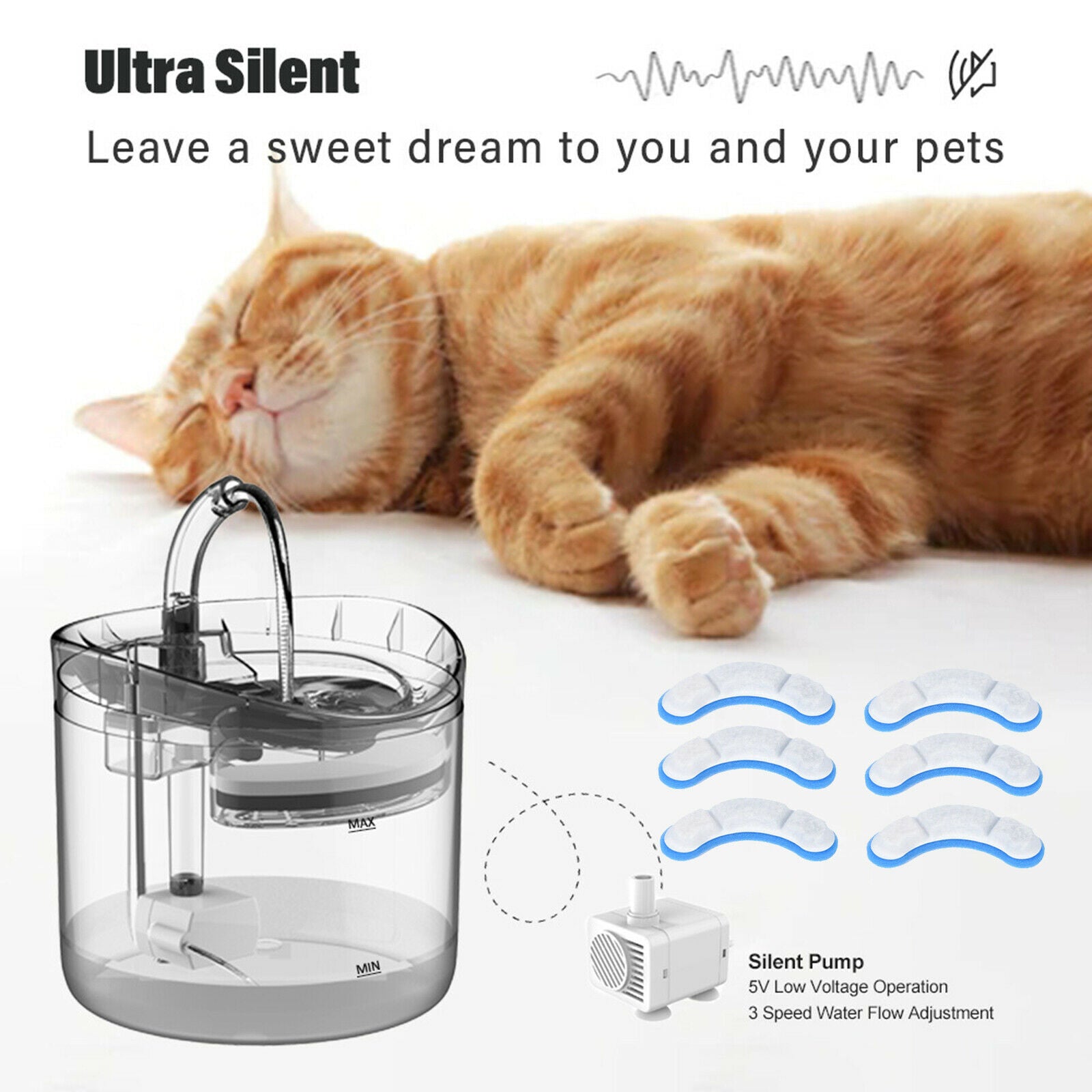 Drinking Fountain Transparent Dispenser Cat Water Fountain Only 6pcs Filters
