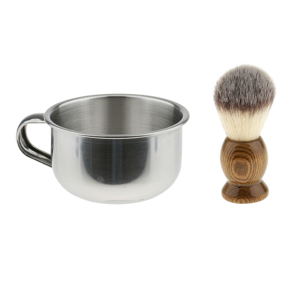2 Pieces Men Barber Beard Grooming Moustache Shaving Brush Bowl Mug Cup Set