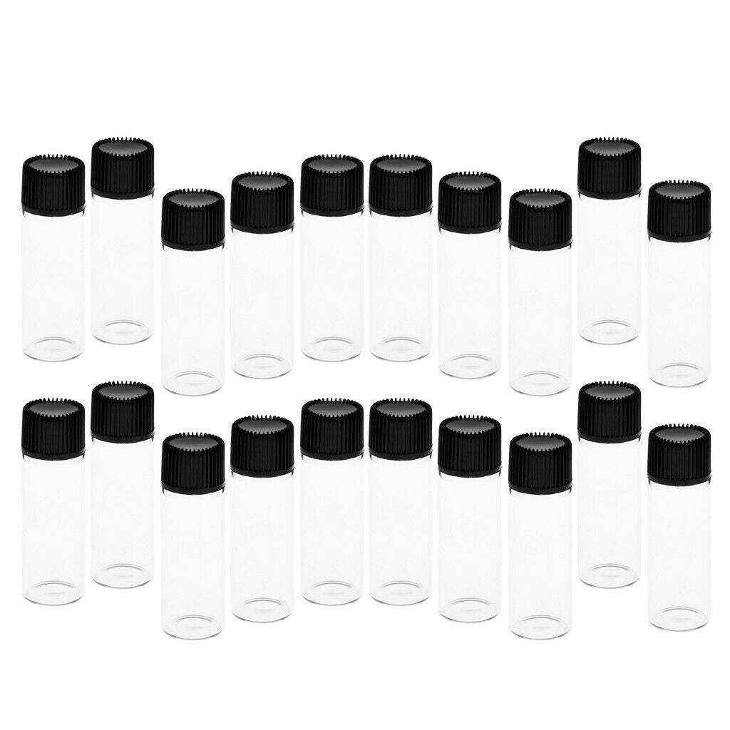 20x5ML Mini Empty Essential Oil Sample Bottles w/ Screw Caps Clear+Black