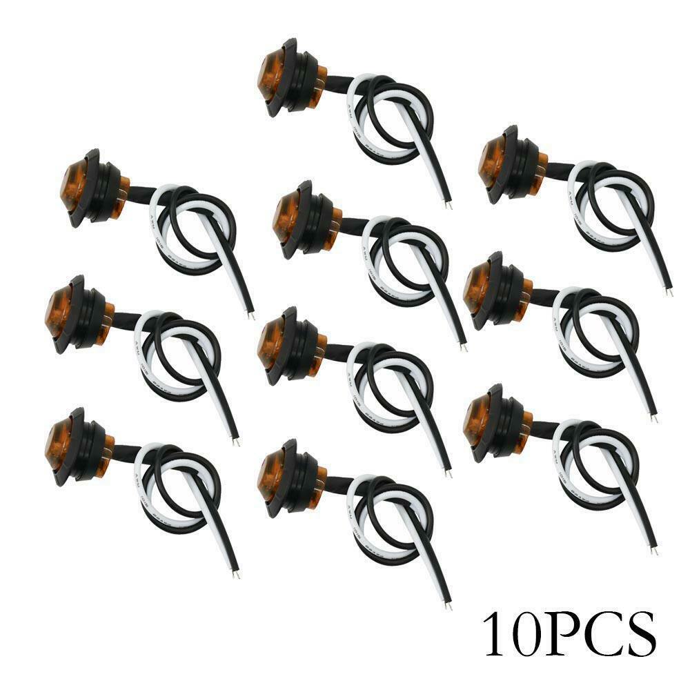 10Pcs 3/4" Round LED Clearence Front Rear Side Marker Indicators Light Truck Car