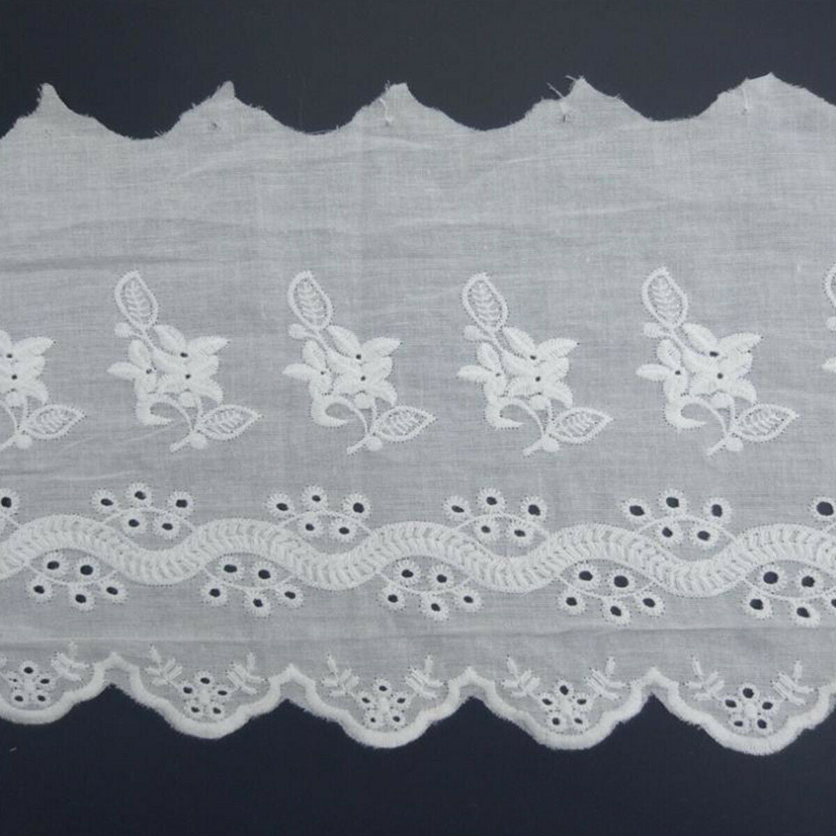 1 Yard White Pure Cotton Embroidered Lace Flower Trim Ribbon DIY Sewing Craft