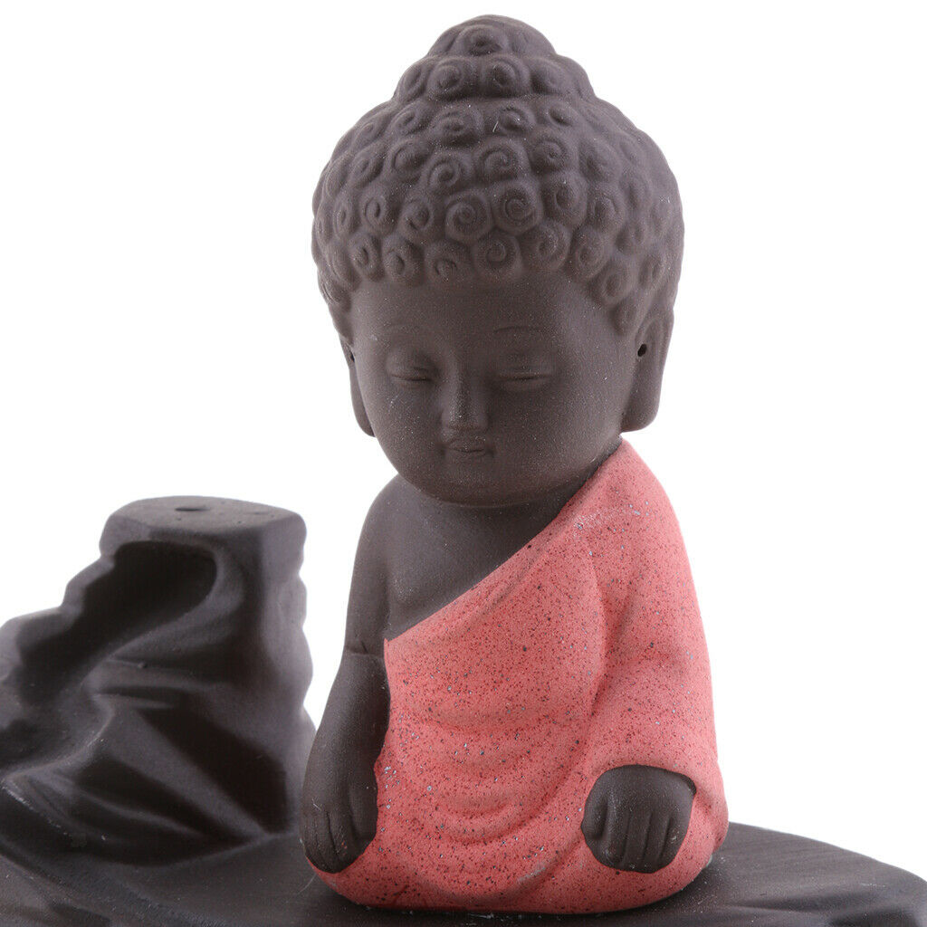 Little Tathagata Statue Meditation Buddha Incense Burner Cone Censer Red