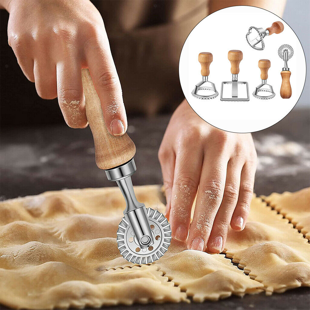 Ravioli Stamp Set (Set of 5), Ravioli Maker Cutter with Wooden Handle