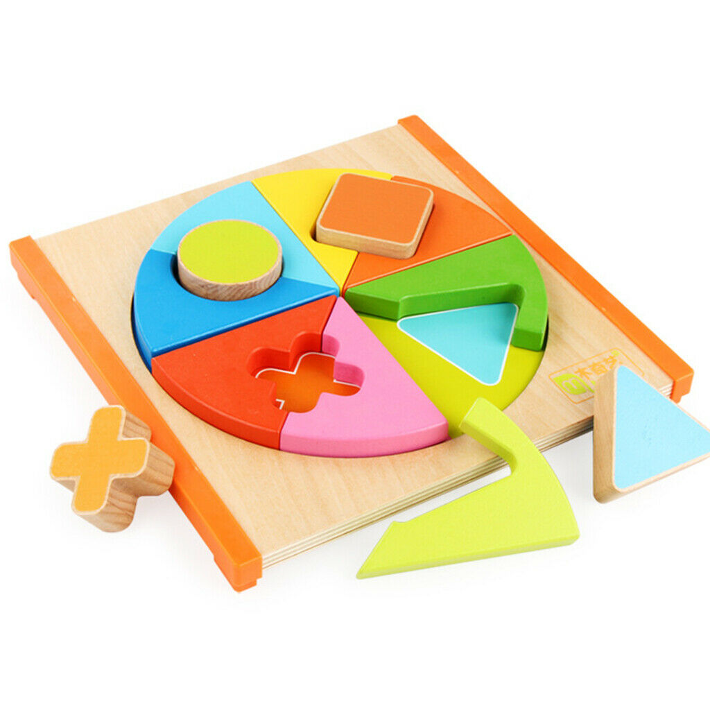 Wooden Geometric Shape Sorter Puzzle Toys - Colors Shapes 2 in 1 Matching Board