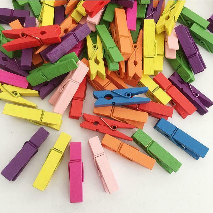 40X DIY Multicolor Wooden Clothe Photo Paper Peg Clothespin Craft Clips 35mm