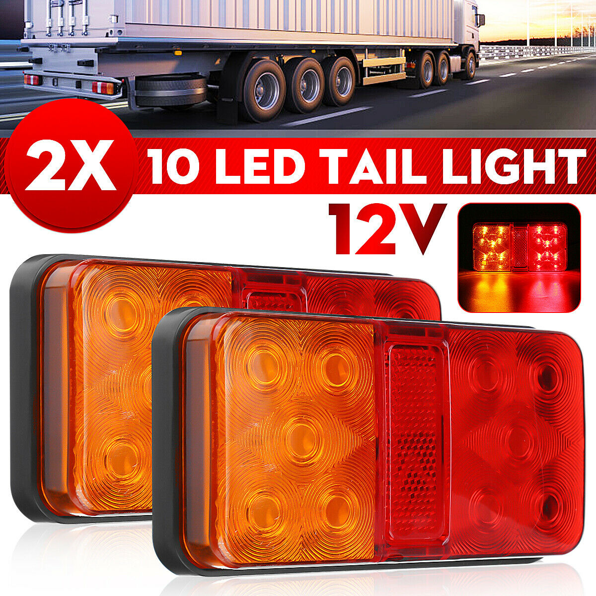 Pair LED Rear Brake Stop Indicator Light Lamp Tail Trailer Truck Lorry