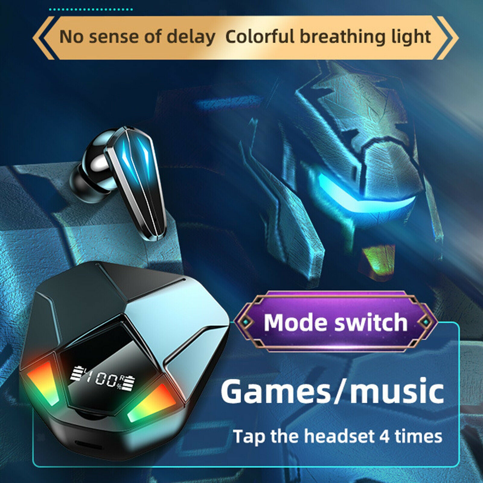 Bluetooth 5.1 Gaming Earbuds Touch Control Built-in Mic for Running Sport