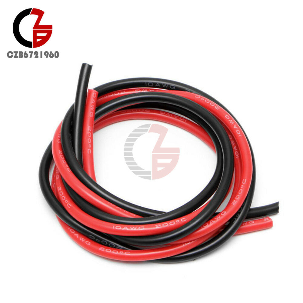 Black+Red 10 AWG Silicone Gauge Wire Flexible Copper Stranded Cables for RC