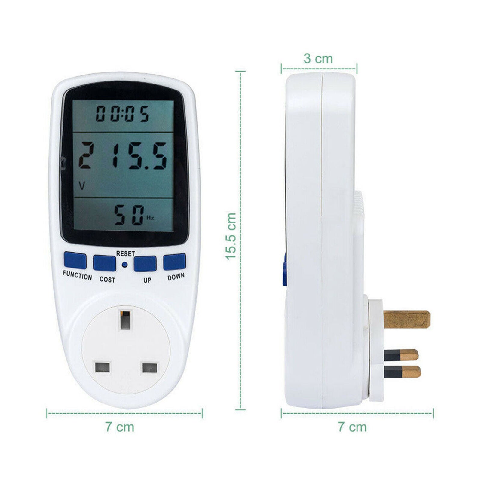 UK Plug-in Electricity Power Consumption Meter Energy Monitor Watt Kwh Analyzer