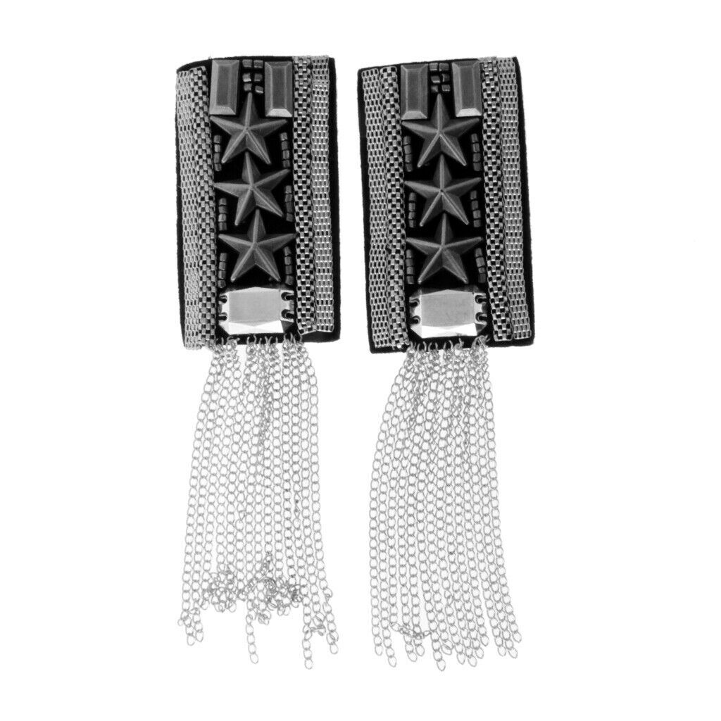 2 Pairs Star Chain Tassel Uniform Epaulet Shoulder Boards Brooches Badge