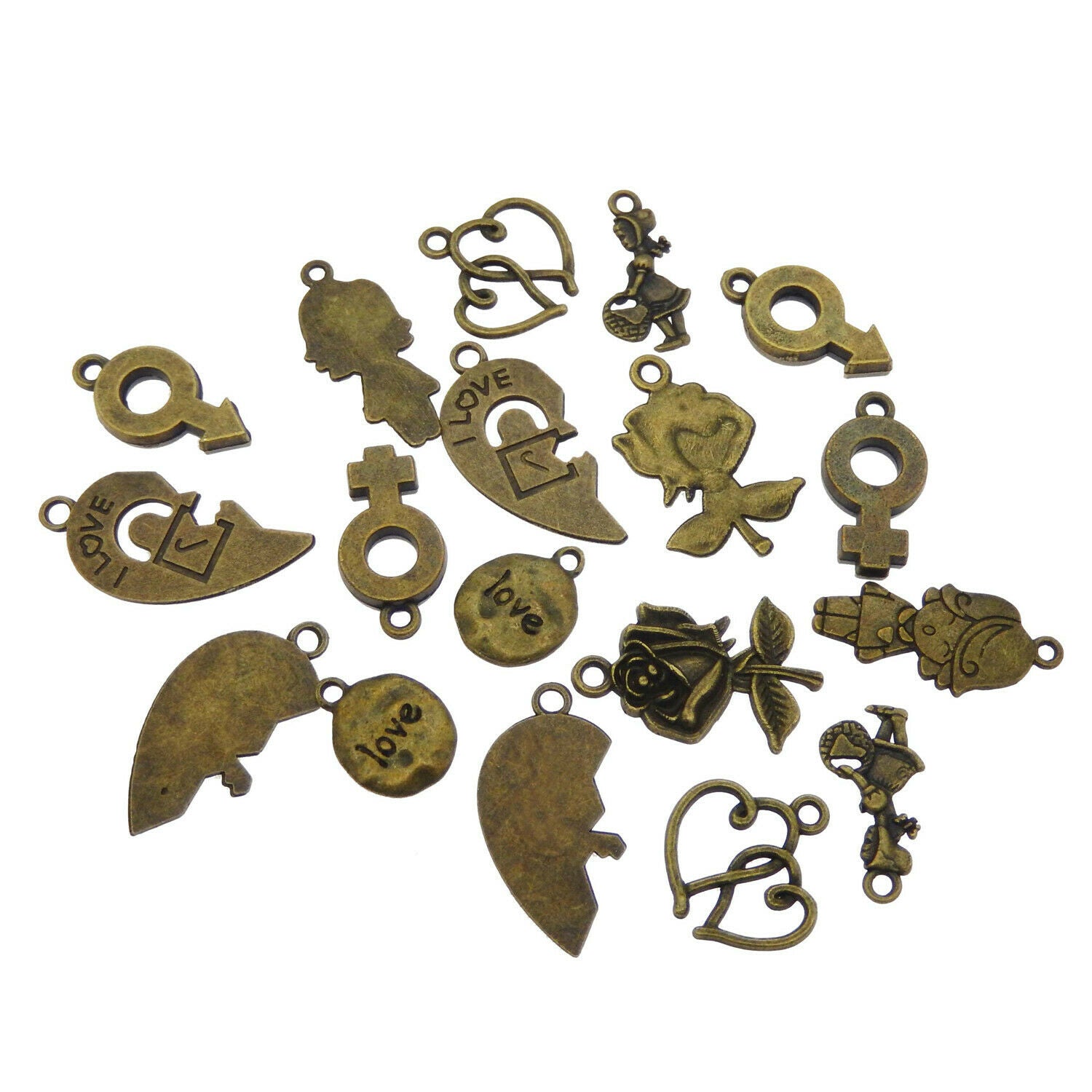 27 Mix Antiqued Bronze Love Symbol Pendant Charm Valentine's Day Jewelry Crafts