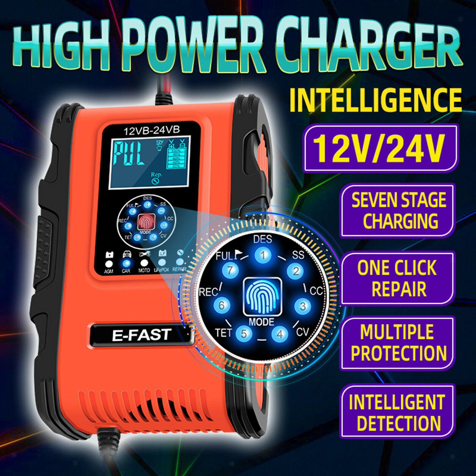 Car Battery Charger 24V 6A Fast Emergency Automatic Charge Charging