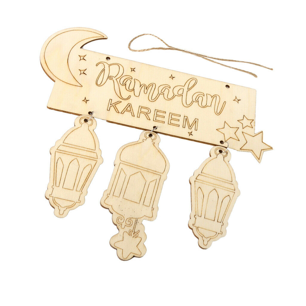 Natural Wood Plaque Hanging Eid Mubarak Islamic Eid Party Decor
