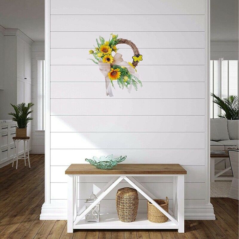 Artificial Sunflower Wreath Hanging Summer Autumn Front Door Garland for HomN5O3