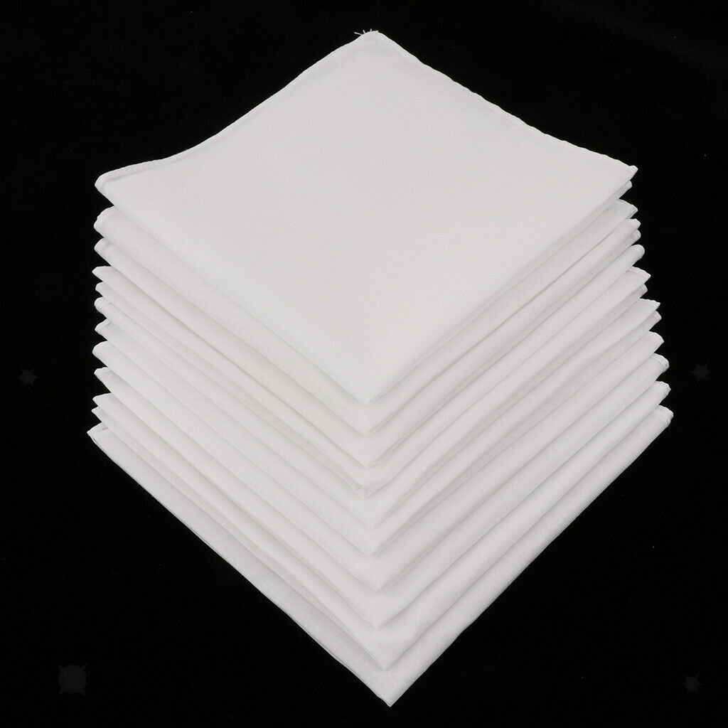 10pcs White Handkerchiefs 100% Cotton Square Soft & Washable Gentle Hanky
