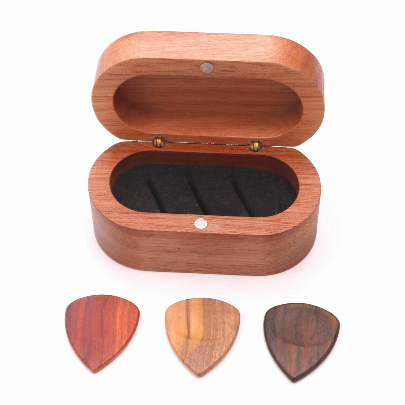 Wooden Acoustic Bass Guitar Plectrum Case with 3 Guitar Picks for Beginner
