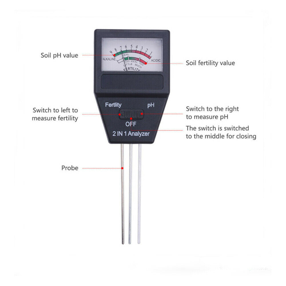 2-in-1 Ph Analyzer Temp Fertility For Indoor Outdoors Garden Farm Planting
