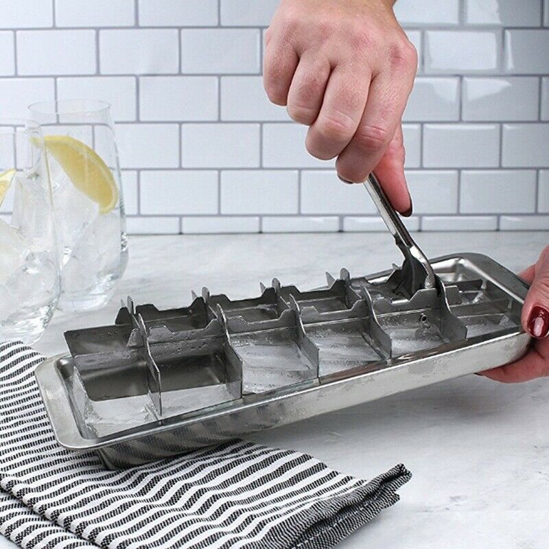 Lever-Style Ice Tray, 2 in 1 Stainless Steel Ice Making Mold and Ice Cracker XE2